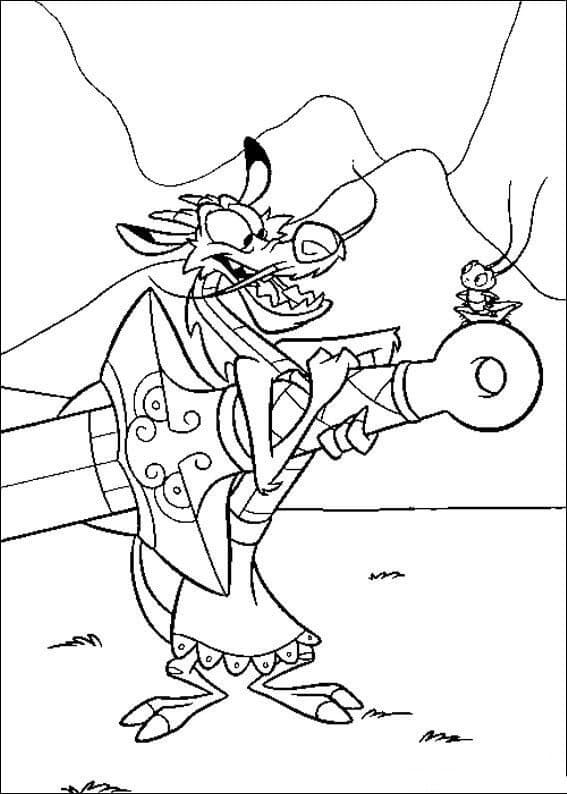 Desenho de Mushu com Espada para Colorir