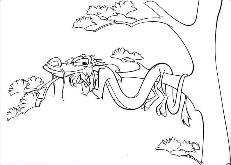 Desenho de Mushu em uma Árvore para Colorir