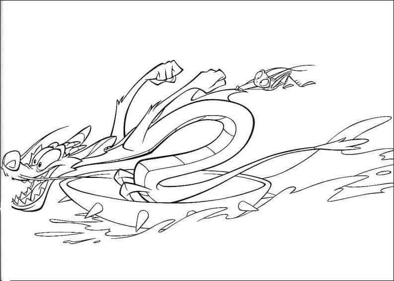 Desenho de Mushu Sorrindo para Colorir
