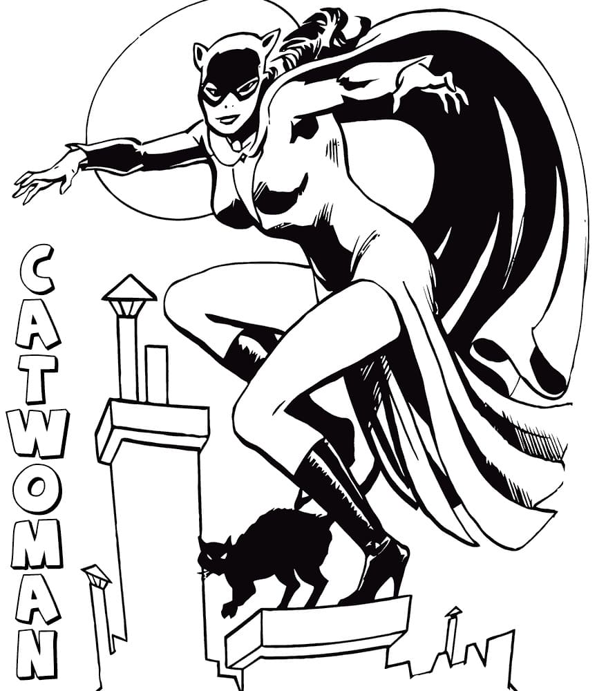 Desenho da Mulher Gato em uma Aventurá para Colorir