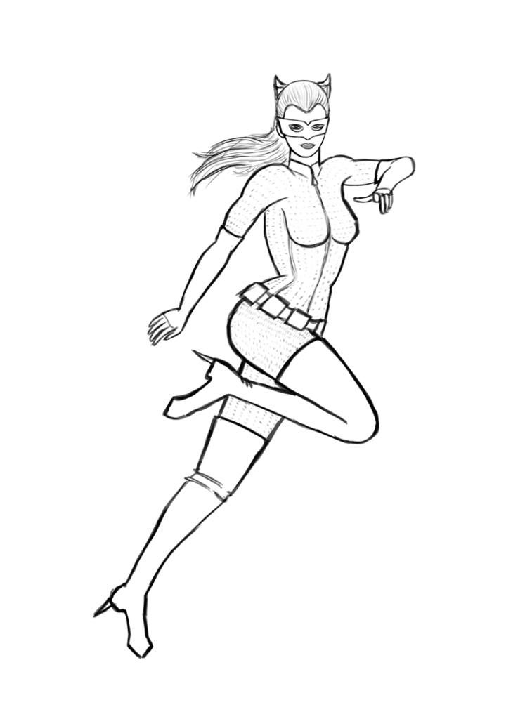 Desenho de Mulher Gato para Pintar