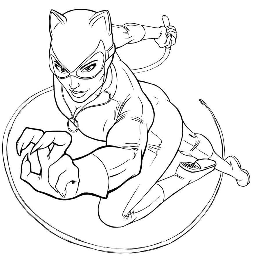 Desenho Mulher Gato em Ação para Colorir