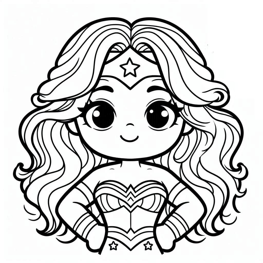 Desenho de Mulher Maravilhá Adorável para Colorir