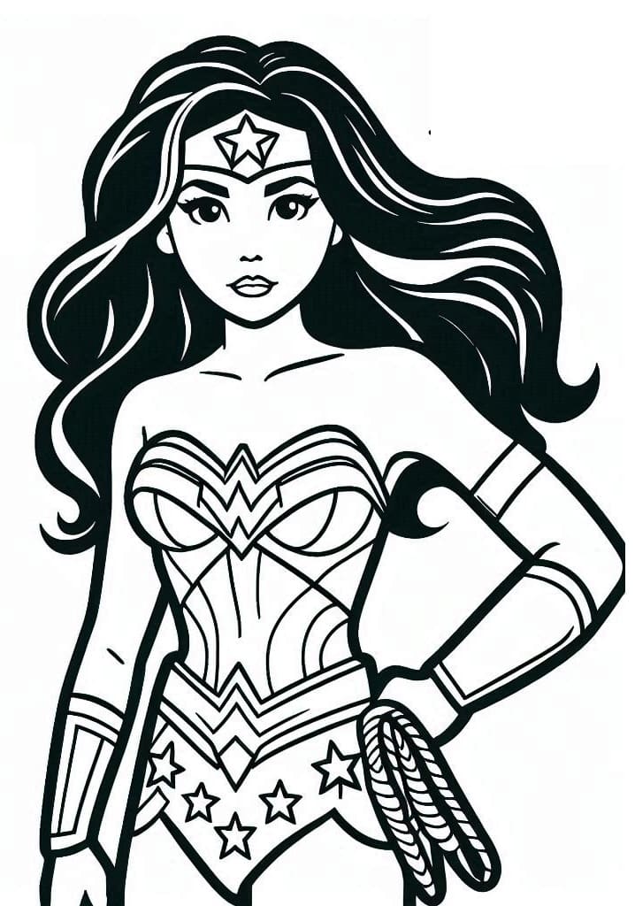 Desenho de Mulher Maravilhá Alegre para Colorir