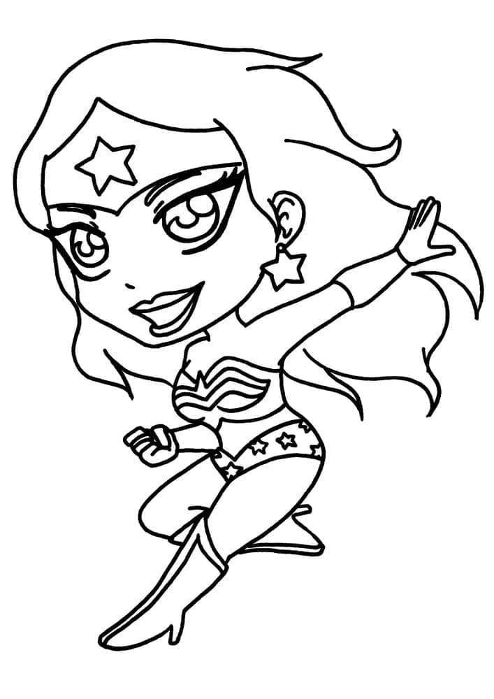 Desenho de Mulher Maravilhá Chibi para Colorir