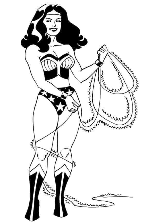 Desenho de Mulher Maravilhá Feliz para Colorir