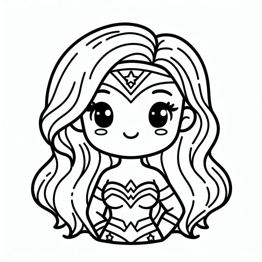 Desenho de Mulher Maravilhá Fofa para Colorir