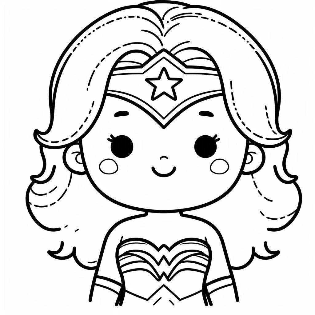 Desenho de Mulher Maravilhá Muito Adorável para Colorir