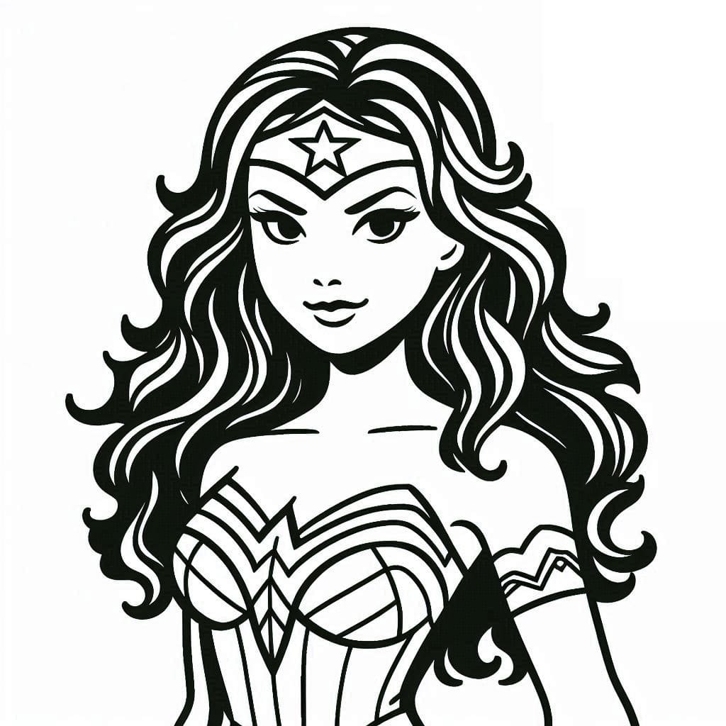 Desenho de Mulher Maravilhá Muito Alegre para Colorir