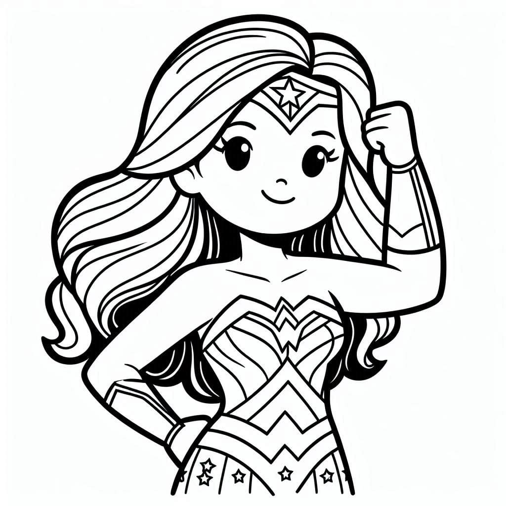 Desenho de Mulher Maravilhá Muito Feliz para Colorir