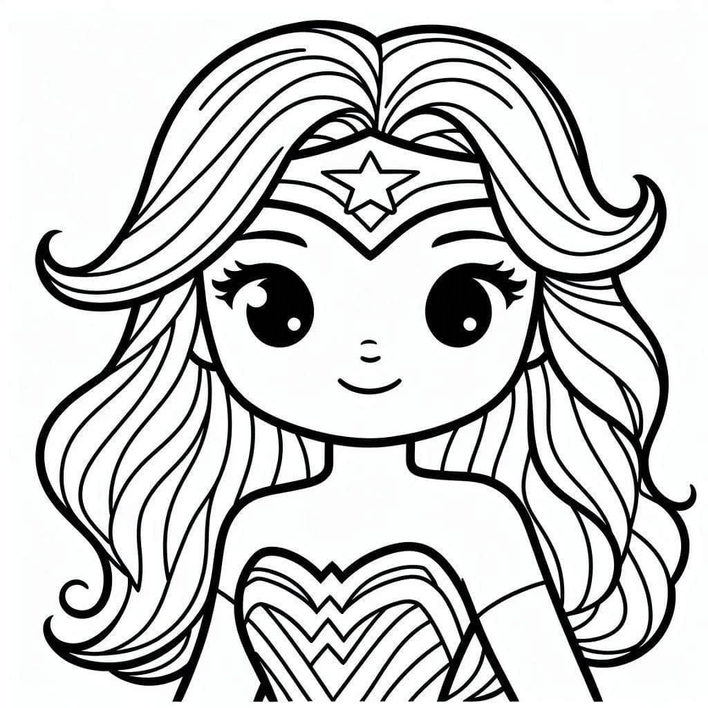 Desenho de Mulher Maravilhá Muito Fofa para Colorir
