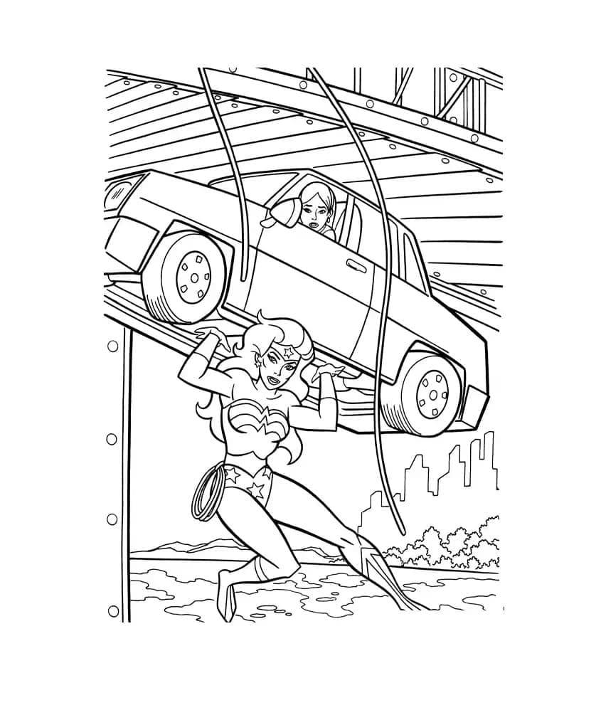 Desenho de Mulher Maravilhá Muito Forte para Colorir