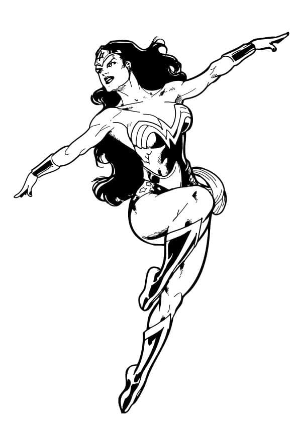 Desenho de Mulher Maravilhá Voadora para Colorir