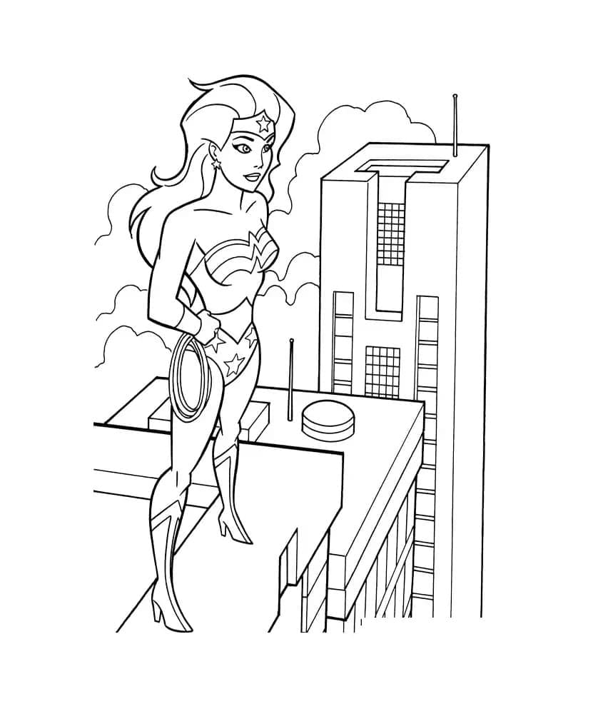 Desenho de Mulher Maravilhá de Ligá da Justiça para Colorir