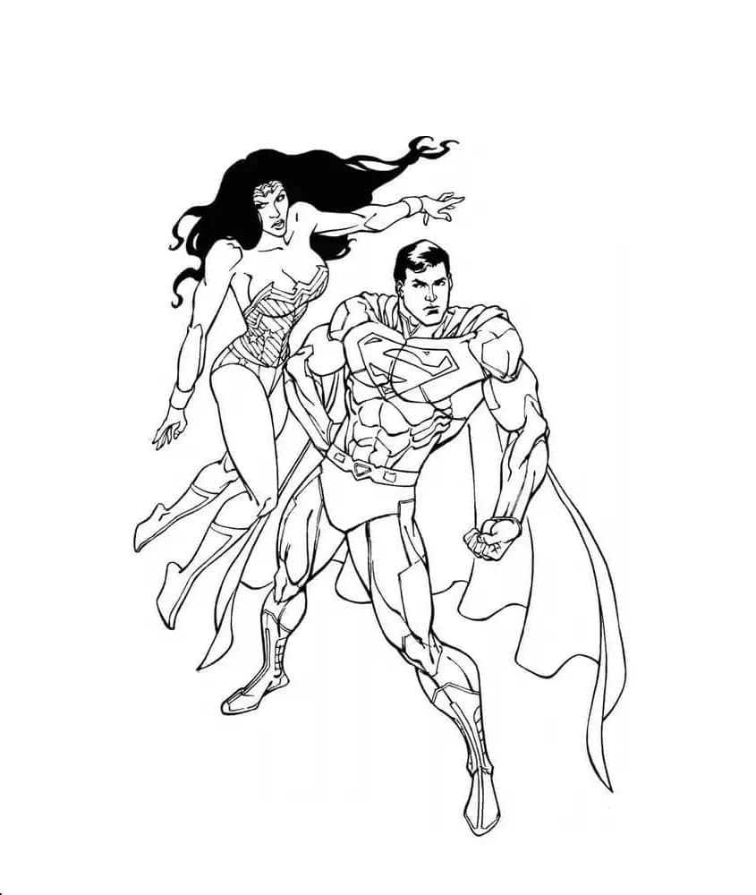 Desenho de Mulher Maravilhá e Superman para Colorir