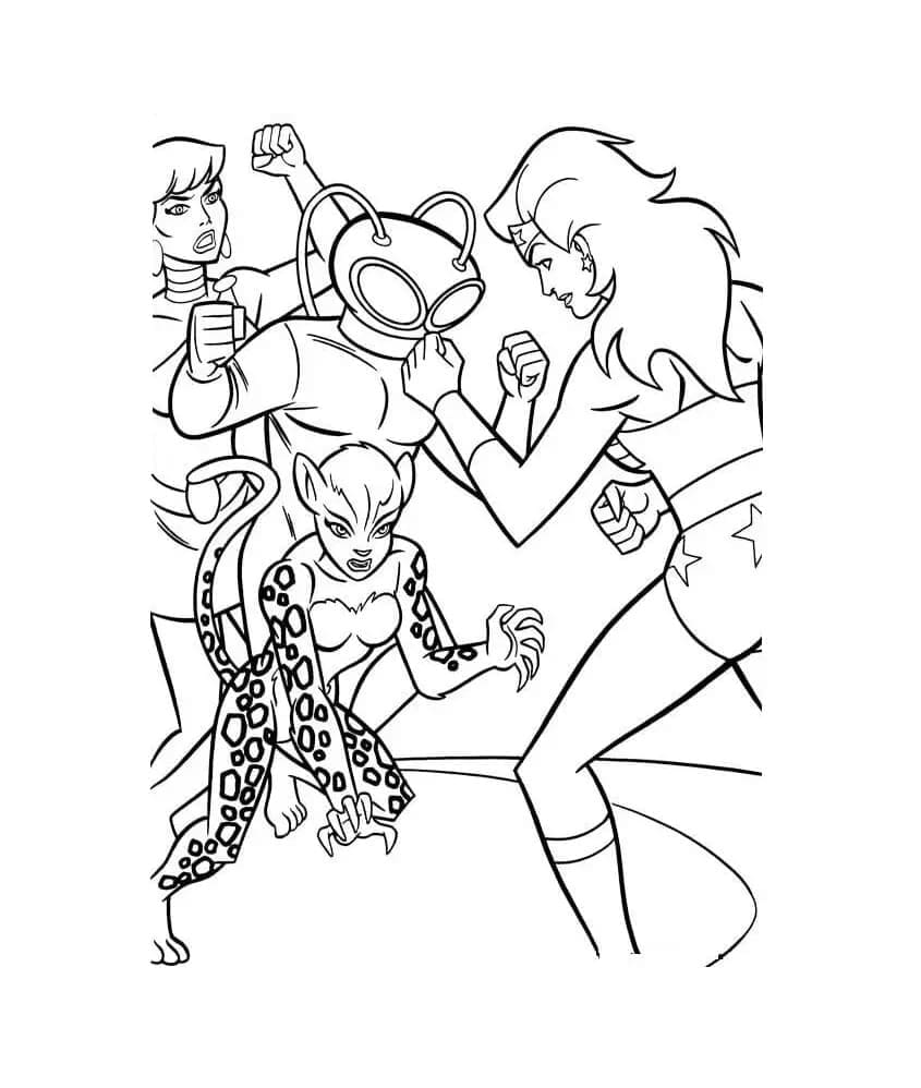 Desenho de Mulher Maravilhá e Vilões para Colorir