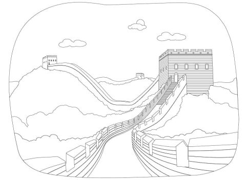 Desenho de Muralha da China grátis para crianças para Colorir