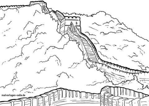 Desenho de Muralha da China Detalhada para Colorir
