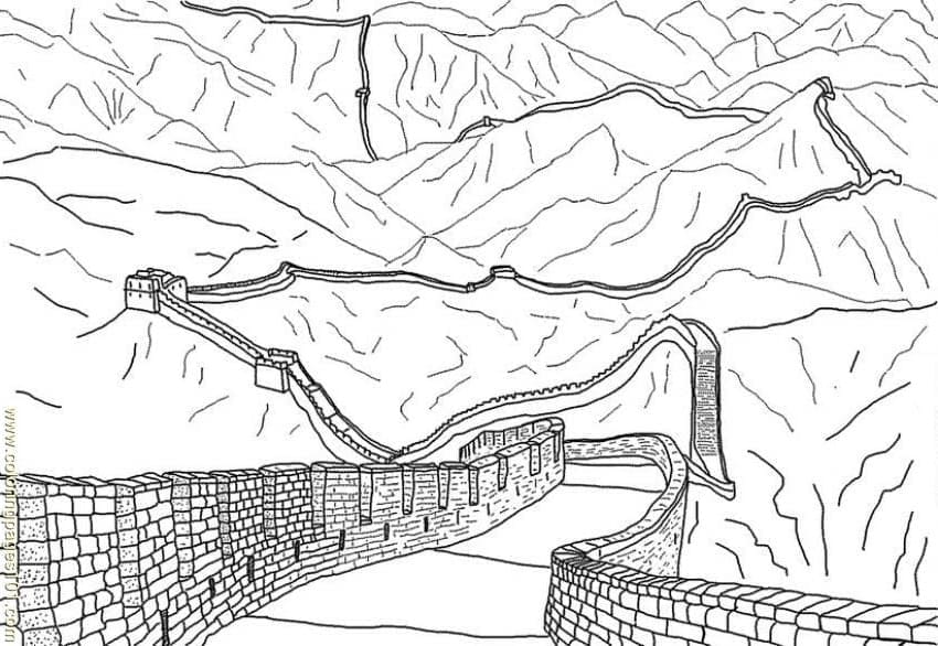 Desenho de Muralha da China para Imprimir Lápis de Cor