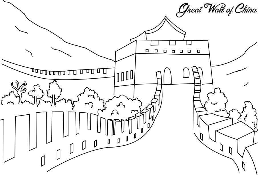 Desenho de Muralha da China Simples para Colorir