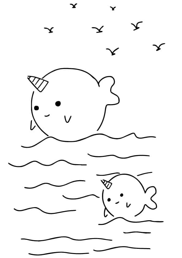 Desenho de Narvais Fofos para Colorir