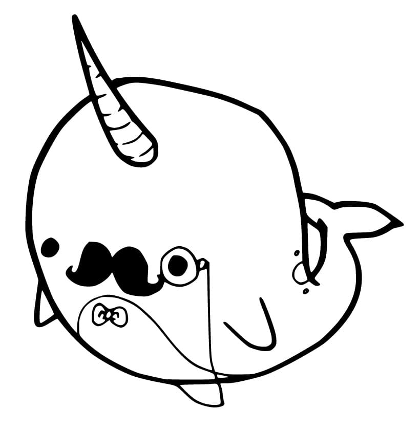 Desenho de Narval com Bigodes para Colorir