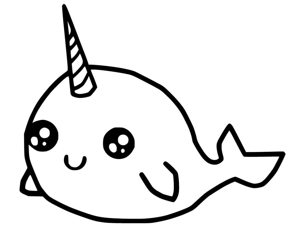 Desenho de Narval Kawaii para Colorir