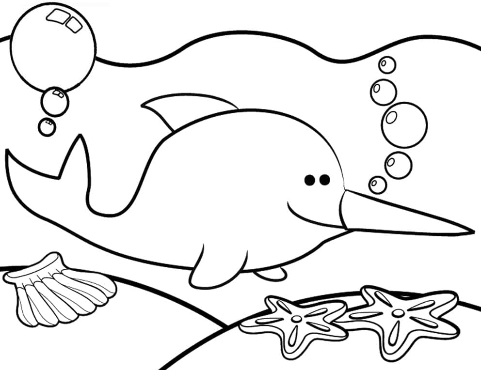 Desenho de Narval Sorrindo para Colorir