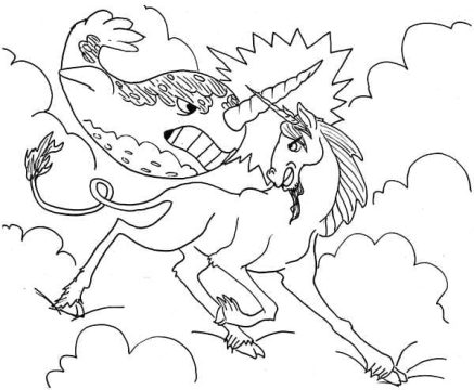 Desenho de Narval Vs unicórnio para Colorir