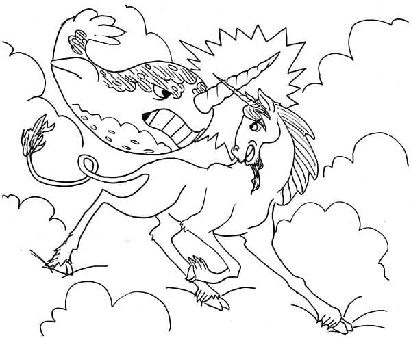 Desenho de Narval Vs Unicórnio para Colorir