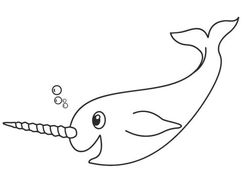 Desenho de Um Narval Sorrindo para Colorir