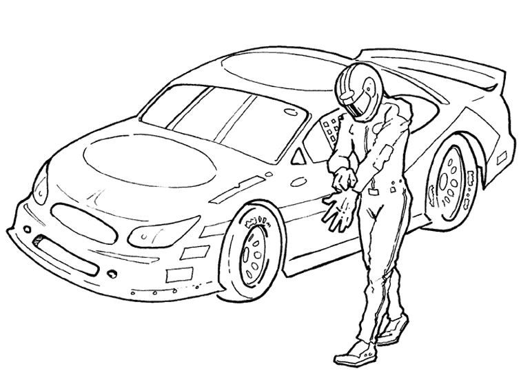 Desenho de Piloto e Carro da Nascar para Colorir e Baixar Pdf