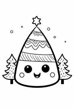 Desenho de Natal Kawaii Infantil para Colorir