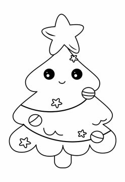 Desenho de Natal Kawaii para Colorir