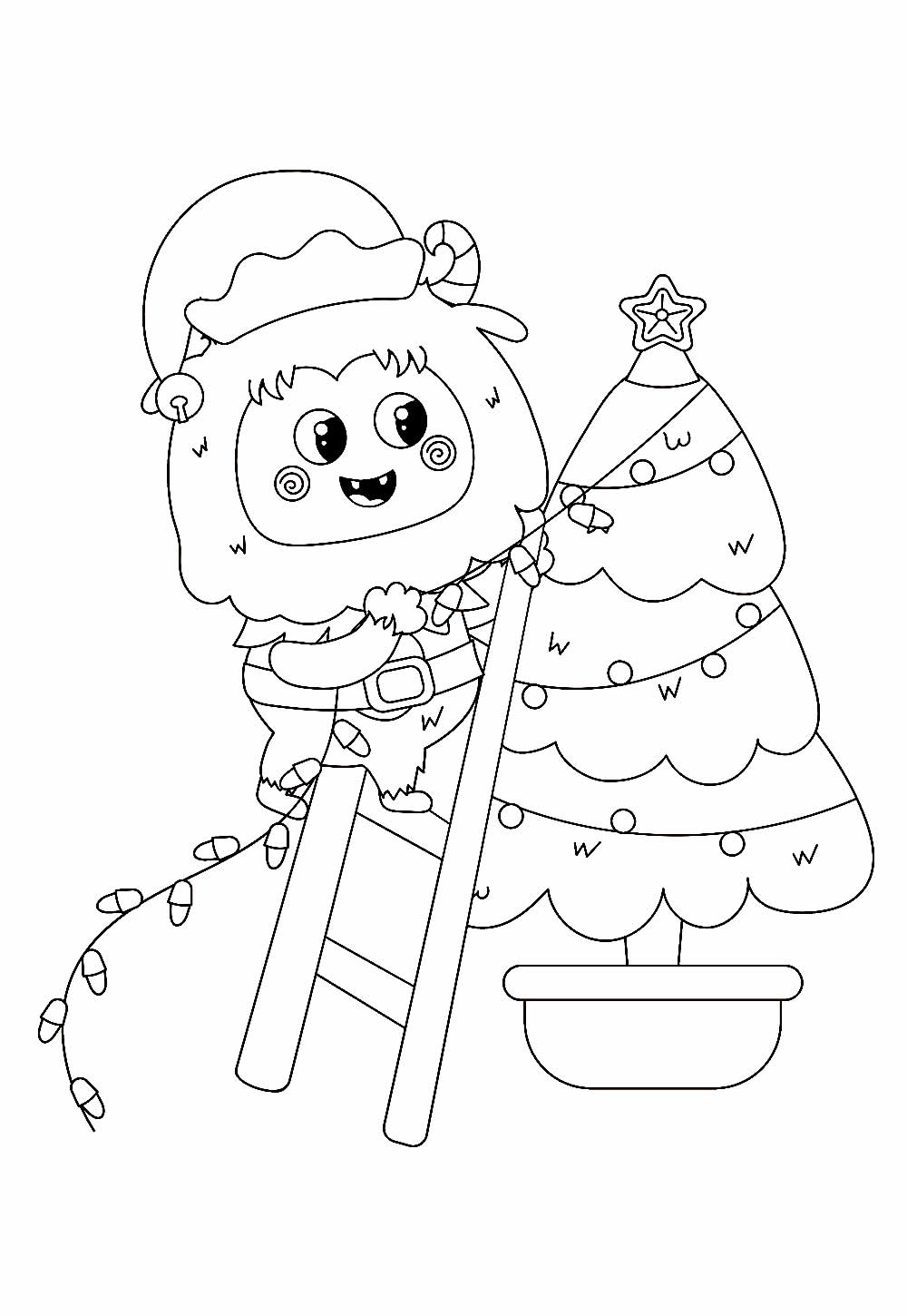 Desenho de Natal Kawaii para Colorir Grátis