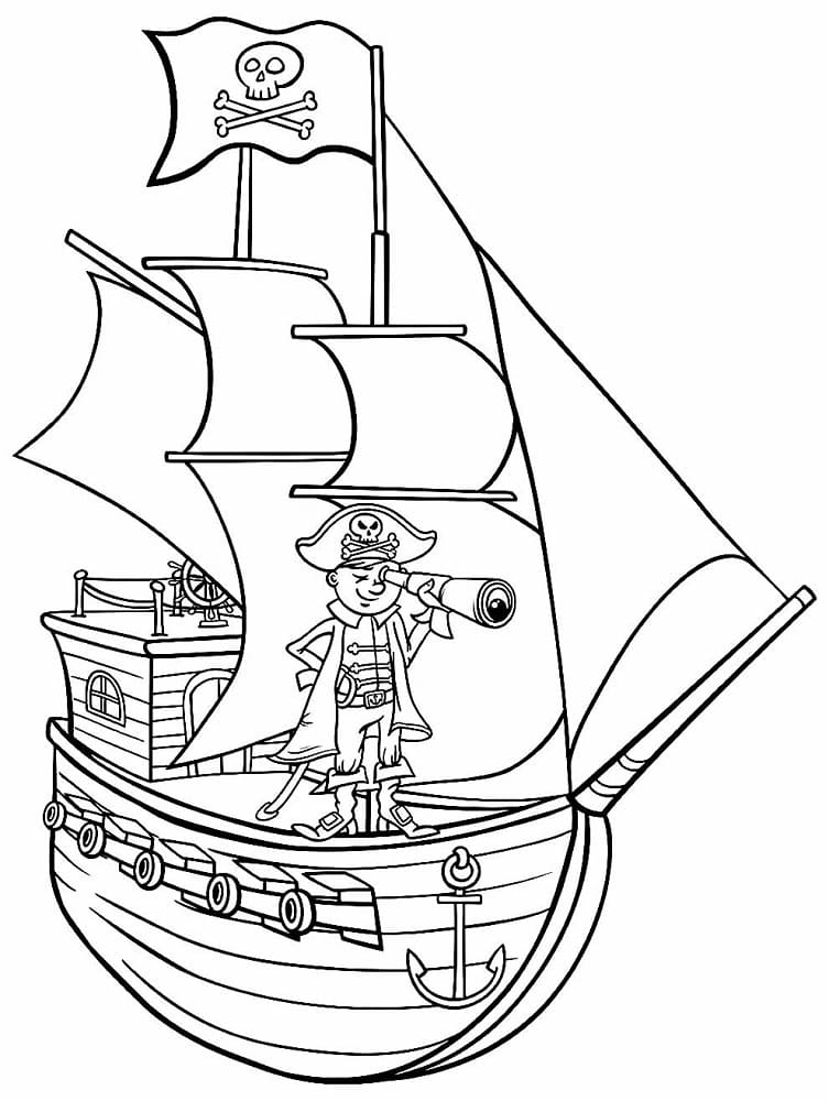 Desenho de Capitão no Navio Pirata para Colorir