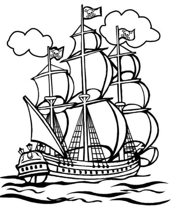 Desenho de Grande Navio Pirata para Colorir