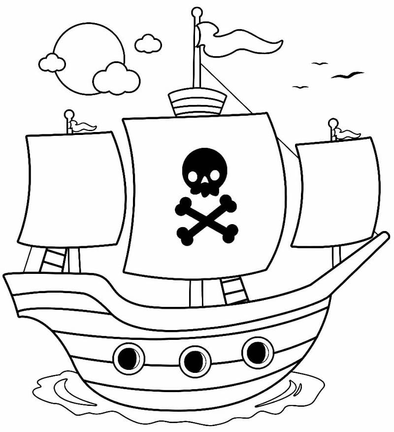 Desenho de Navio Pirata Bonito para Colorir