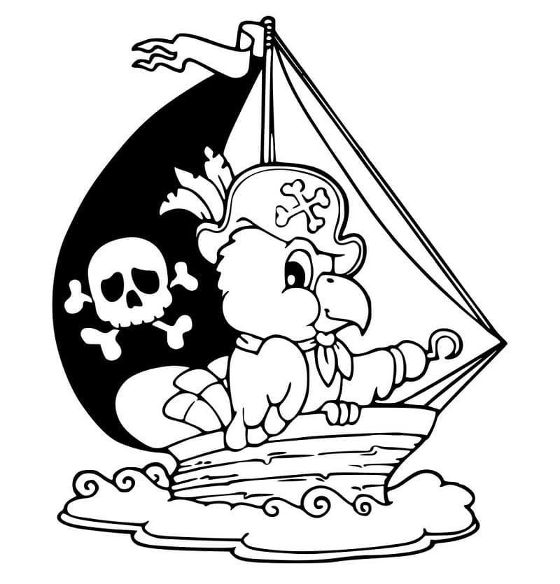 Desenho de Navio Pirata Engraçado para Colorir