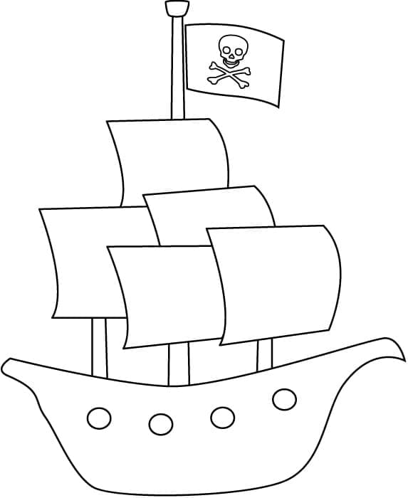 Desenho de Navio Pirata Fácil para Colorir