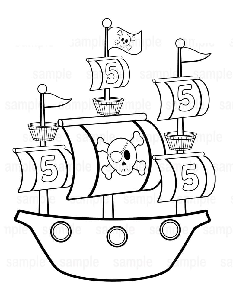 Desenho de Navio Pirata Grátis para Colorir