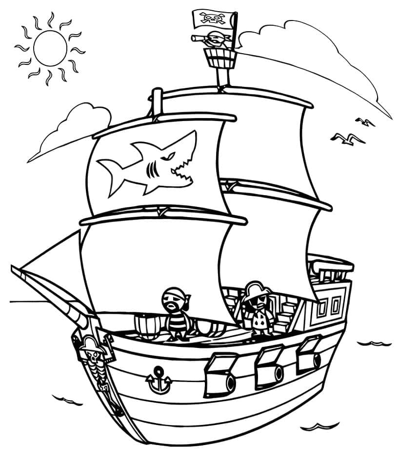 Desenho de Navio Pirata para Colorir