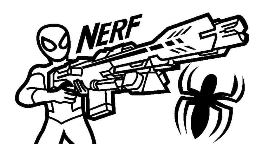 Desenho de Homem Aranha e Lancador Nerf para Colorir