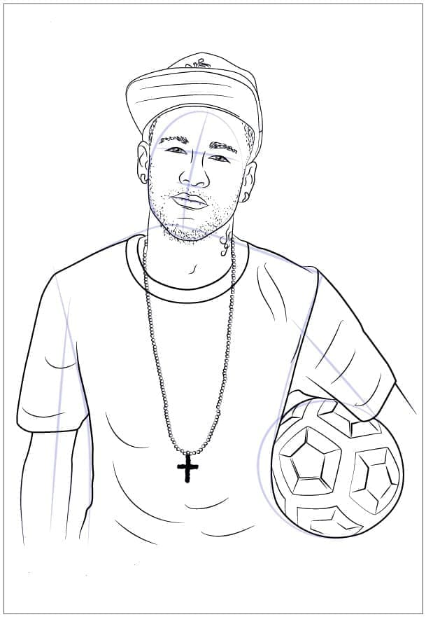 Desenho de Neymar com uma Bola para Colorir