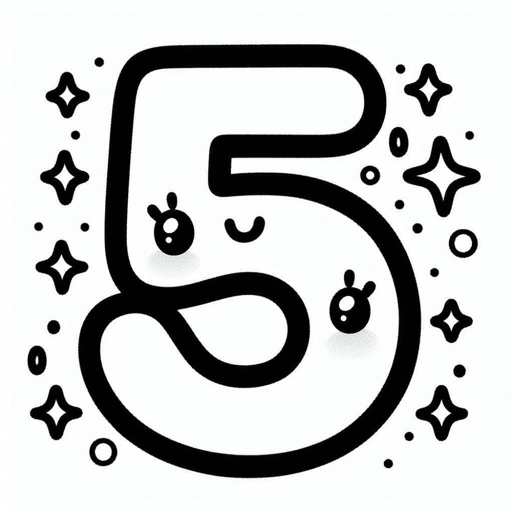 Desenho de Kawaii Número 5 para Colorir