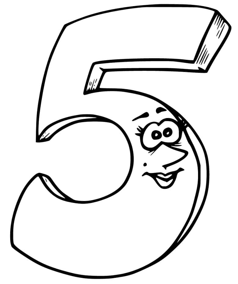 Desenho de Número 5 Animado para Colorir