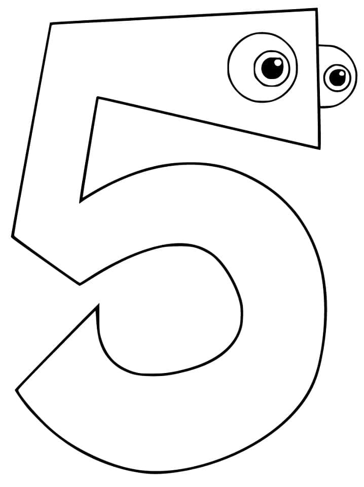 Desenho de Número 5 com Olhos para Colorir
