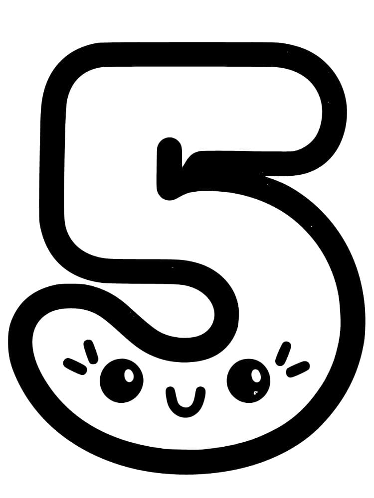 Desenho de Número 5 Fofo para Colorir