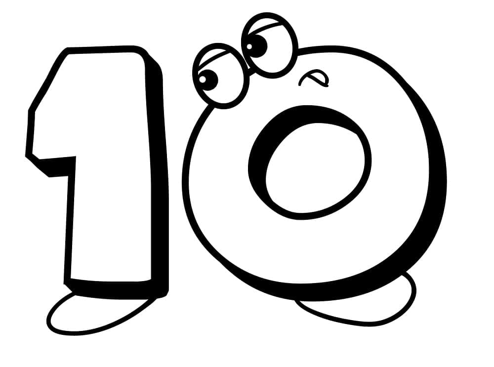 Desenho de Número 10 Animado para Colorir