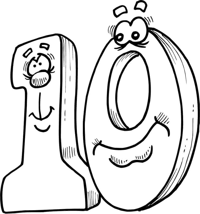 Desenho de Número 10 Engraçado para Colorir